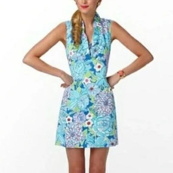 Lilly Pulitzer Adeline Shift Dress Size 0 Worth Blue May Flower Ruffle Trim - Picture 1 of 6